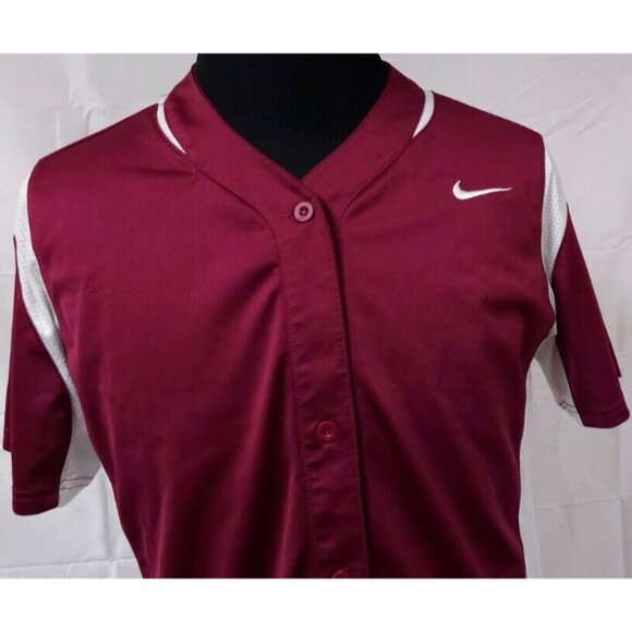 NIKE Mens XL Maroon White Short Sleeve Baseball Button Up Logo Jersey - Picture 2 of 13
